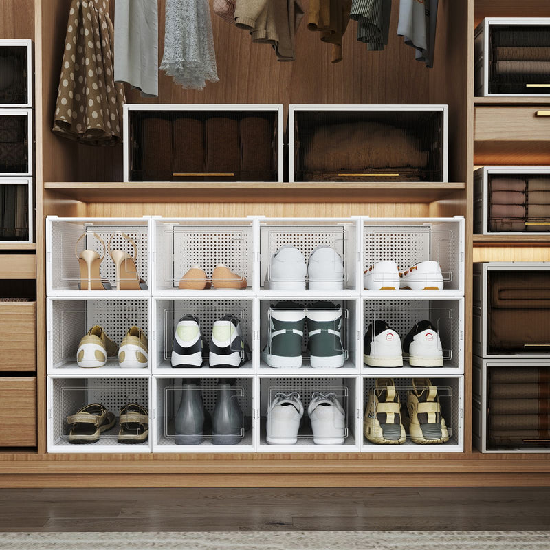 Stackable Clear Shoe Storage Boxes Pack of 12 Space Saving Plastic Organisers by Songmics