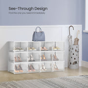 Stackable Clear Shoe Storage Boxes Pack of 12 Space Saving Plastic Organisers by Songmics