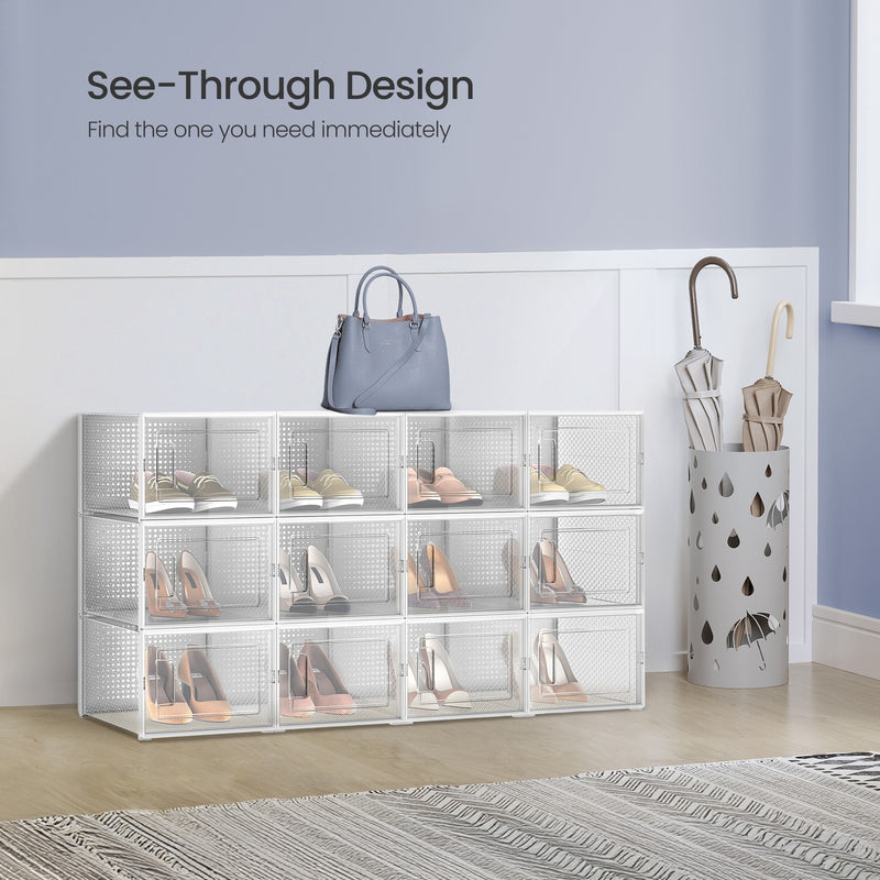 Stackable Clear Shoe Storage Boxes Pack of 12 Space Saving Plastic Organisers by Songmics