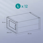 Stackable Clear Shoe Storage Boxes Pack of 12 Space Saving Plastic Organisers by Songmics