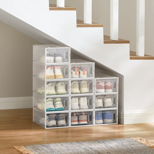 Stackable Clear Shoe Storage Boxes Pack of 12 Durable Space Saving Organisers by Songmics
