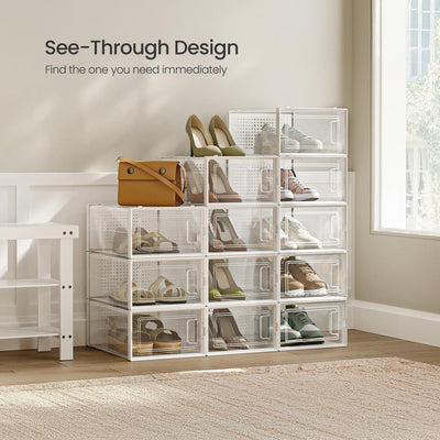 Stackable Clear Shoe Storage Boxes Pack of 12 Durable Space Saving Organisers by Songmics