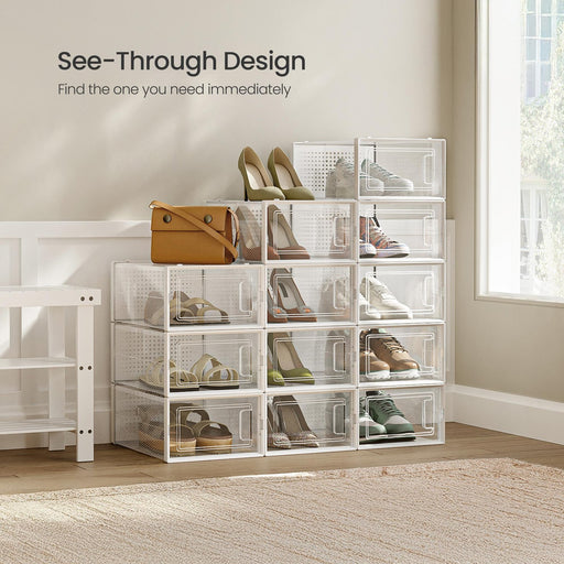 Stackable Clear Shoe Storage Boxes Pack of 12 Durable Space Saving Organisers by Songmics