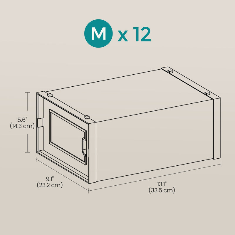 Stackable Clear Shoe Storage Boxes Pack of 12 Durable Space Saving Organisers by Songmics