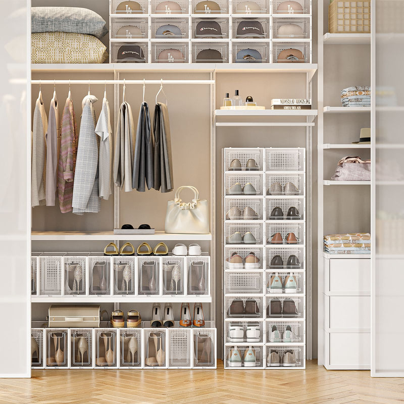 Stackable Clear Shoe Storage Boxes Pack of 12 Durable Space Saving Organisers by Songmics
