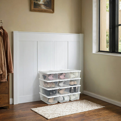 Set of 12 Clear Plastic Shoe Storage Boxes with Lids Stackable and Durable by Songmics