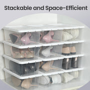 Set of 12 Clear Plastic Shoe Storage Boxes with Lids Stackable and Durable by Songmics