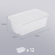 Set of 12 Clear Plastic Shoe Storage Boxes with Lids Stackable and Durable by Songmics