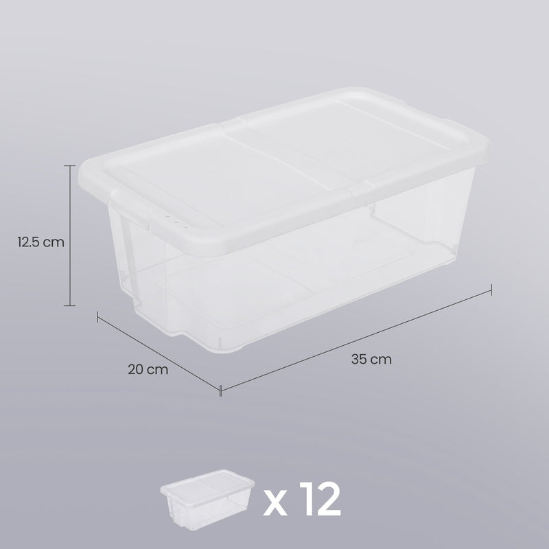 Set of 12 Clear Plastic Shoe Storage Boxes with Lids Stackable and Durable by Songmics