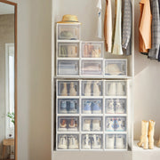 Stackable Shoe Storage Boxes Pack of 18 Clear Plastic Organisers for Trainers and Heels by Songmics