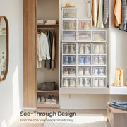 Stackable Shoe Storage Boxes Pack of 18 Clear Plastic Organisers for Trainers and Heels by Songmics