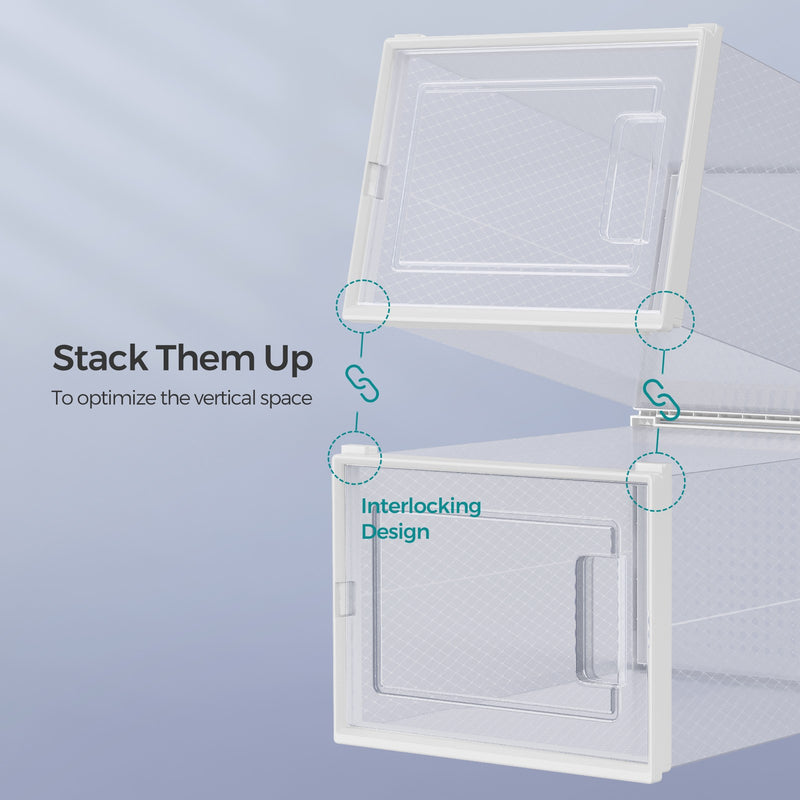 Stackable Shoe Storage Boxes Pack of 18 Clear Plastic Organisers for Trainers and Heels by Songmics