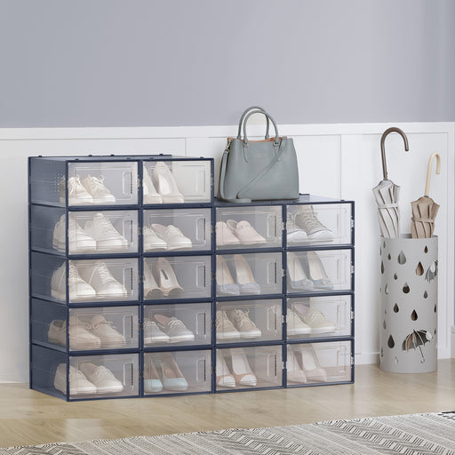 Stackable Shoe Storage Boxes Pack of 18 Clear Plastic Organisers with Front Door by Songmics