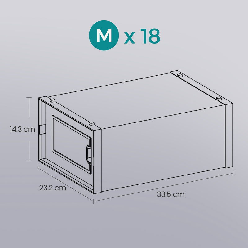 Stackable Shoe Storage Boxes Pack of 18 Clear Plastic Organisers with Front Door by Songmics