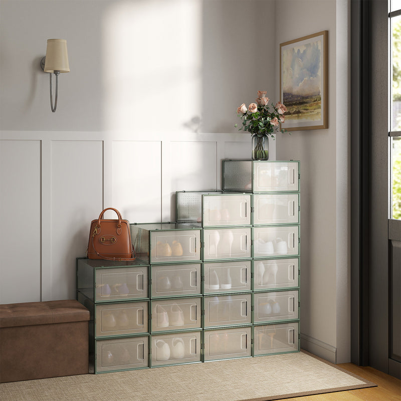 Stackable Clear Shoe Storage Boxes Pack of 18 Space Saving Plastic Organisers by Songmics