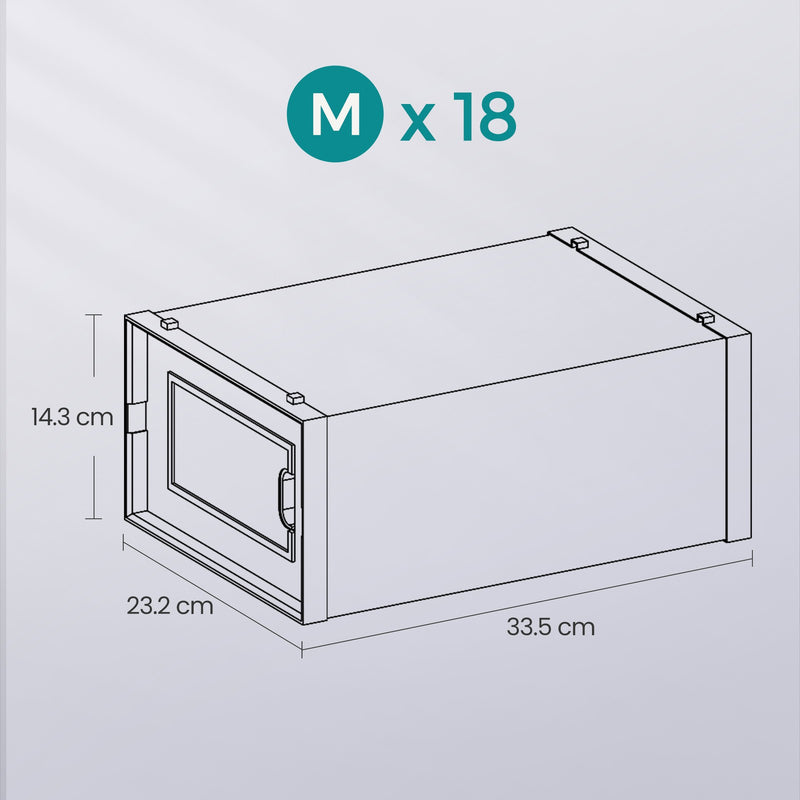 Stackable Clear Shoe Storage Boxes Pack of 18 for Organised Space Saving by Songmics