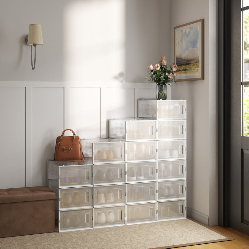 Stackable Shoe Storage Boxes Pack of 18 Clear Space Saving Organisers by Songmics