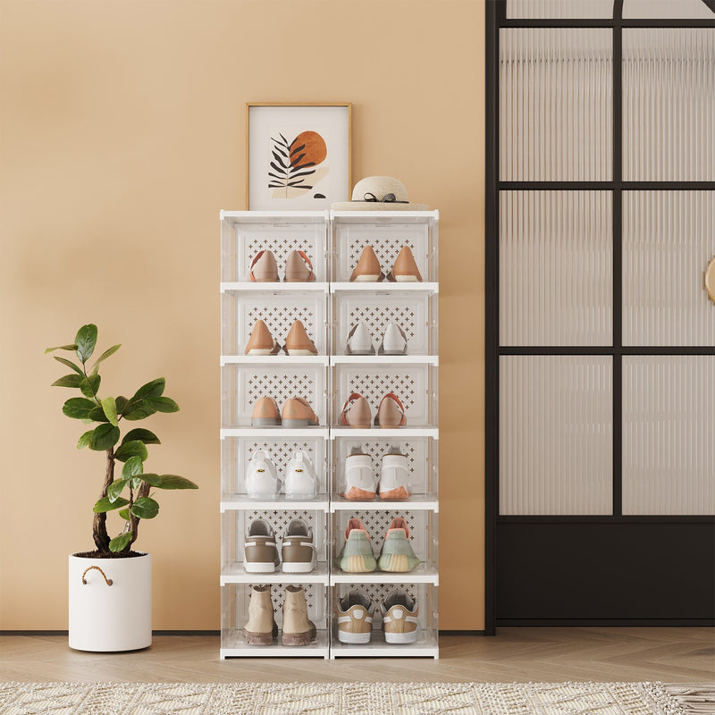 Set of 12 Stackable Foldable Shoe Storage Boxes for up to Size 13 Trainers by Songmics