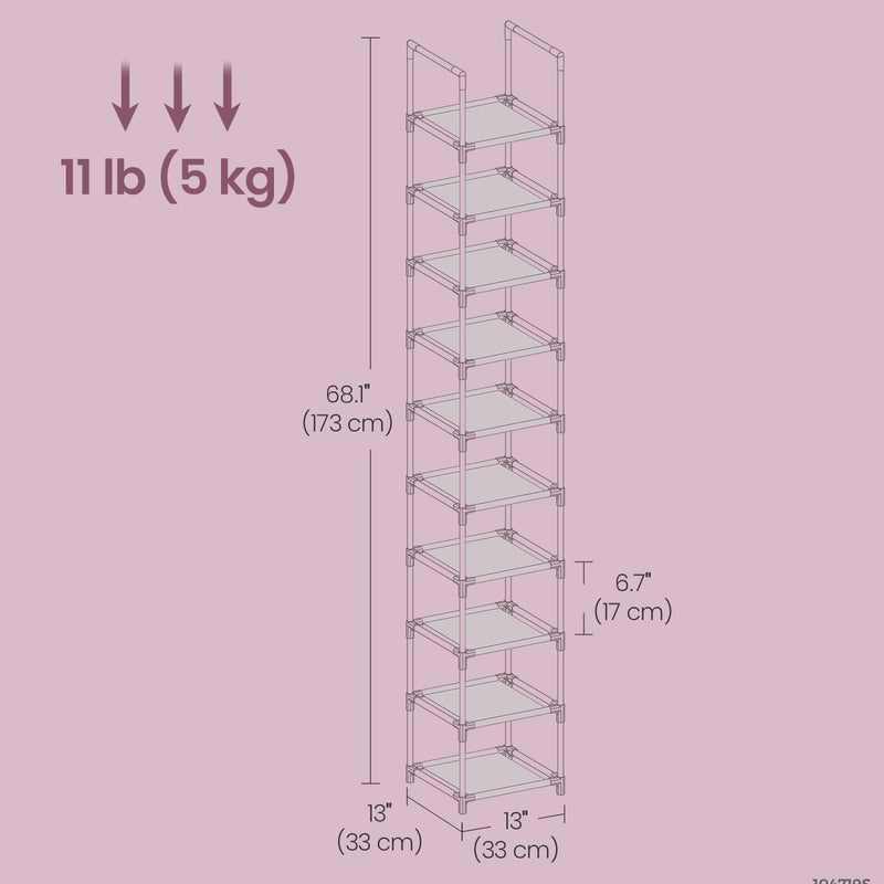 10 Tier Shoe Rack Freestanding Shoe Organiser Shelf for Hallway and Closet by Songmics