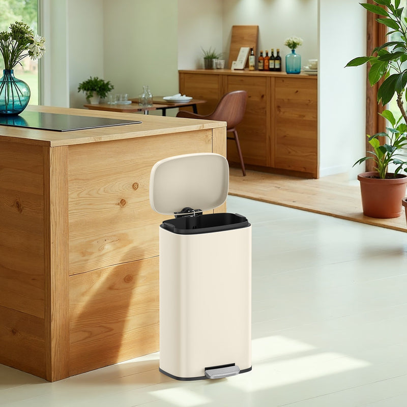 30L Sand Beige Kitchen Bin with Soft Close Lid and Removable Inner Bucket by Songmics