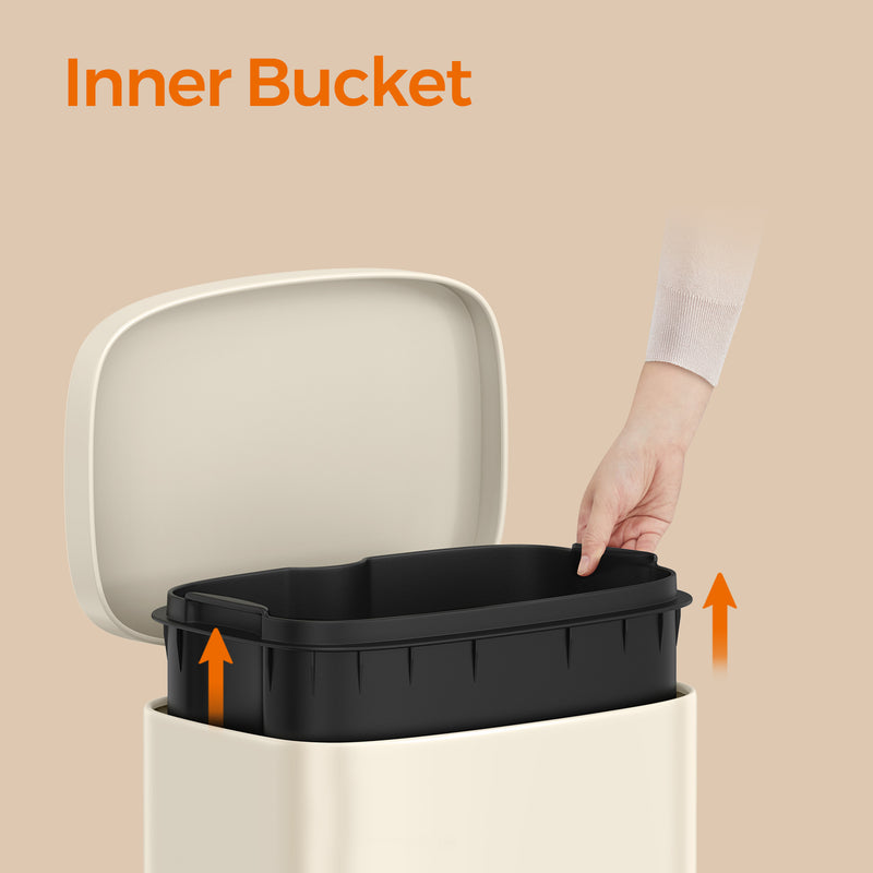 30L Sand Beige Kitchen Bin with Soft Close Lid and Removable Inner Bucket by Songmics
