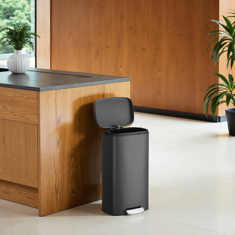 30L Black Kitchen Bin with Soft Close Lid and Removable Inner Bucket by Songmics
