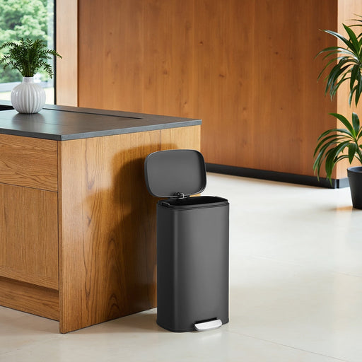 30L Black Kitchen Bin with Soft Close Lid and Removable Inner Bucket by Songmics