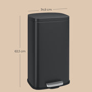 30L Black Kitchen Bin with Soft Close Lid and Removable Inner Bucket by Songmics