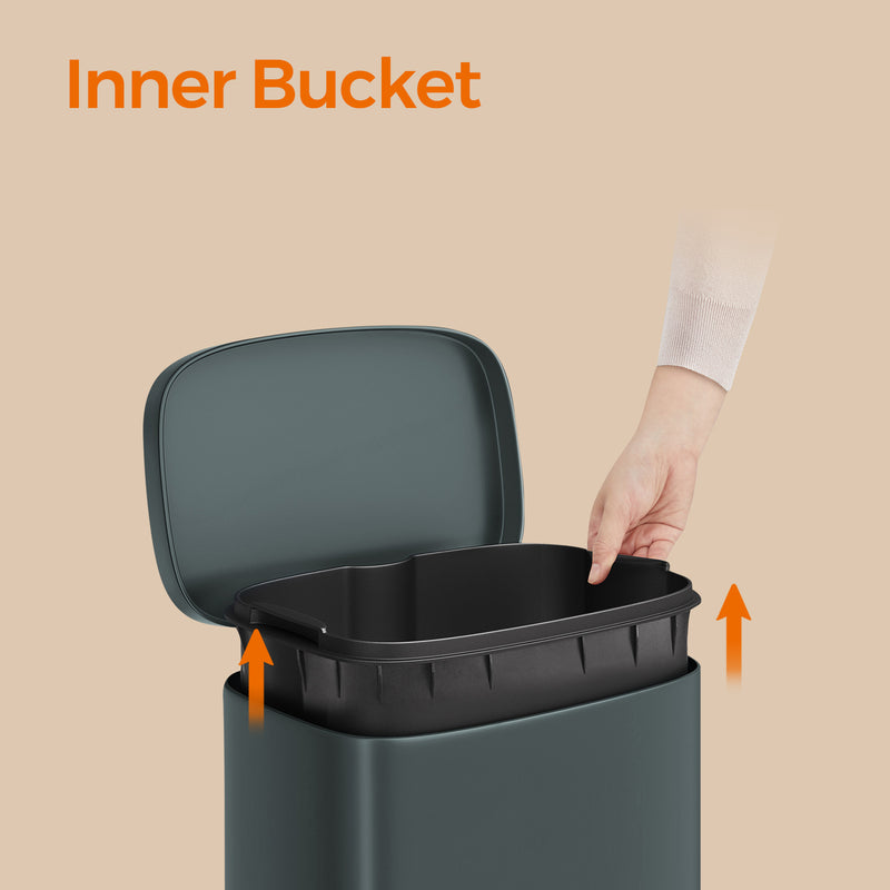 30L Greenish Grey Kitchen Bin with Soft Close Lid and Removable Inner Bucket by Songmics