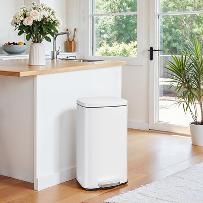 30L White Kitchen Bin with Soft Close Lid and Removable Inner Bucket by Songmics