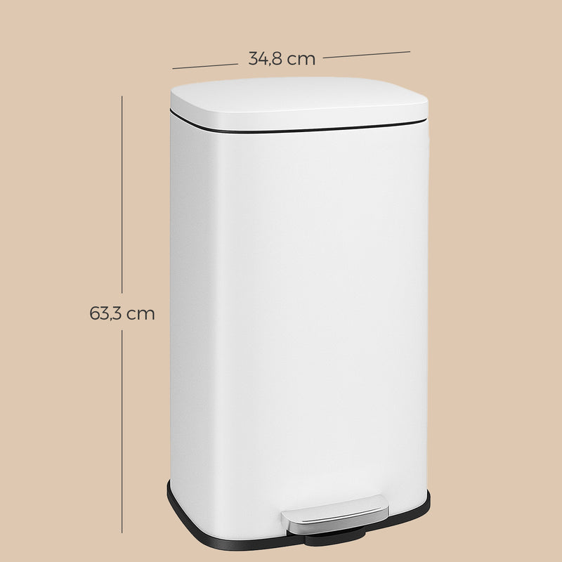 30L White Kitchen Bin with Soft Close Lid and Removable Inner Bucket by Songmics