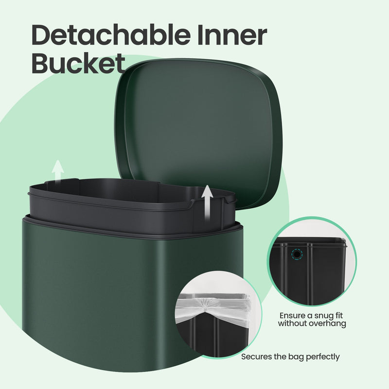 Green 50L Stainless Steel Kitchen Bin with Soft Close Lid and Pedal for Rubbish by Songmics