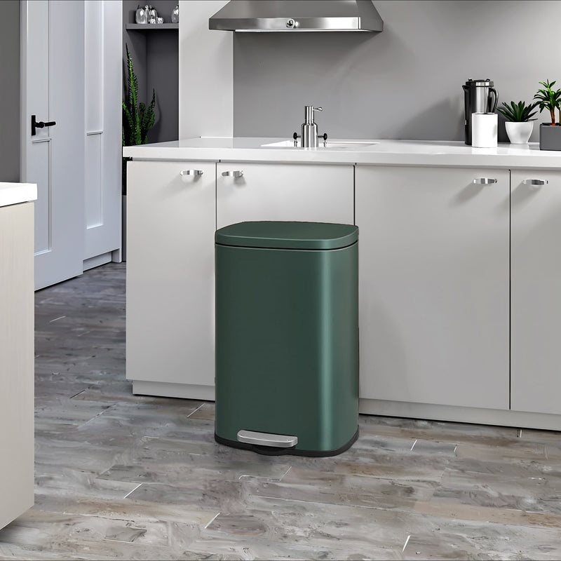 Green 50L Stainless Steel Kitchen Bin with Soft Close Lid and Pedal for Rubbish by Songmics