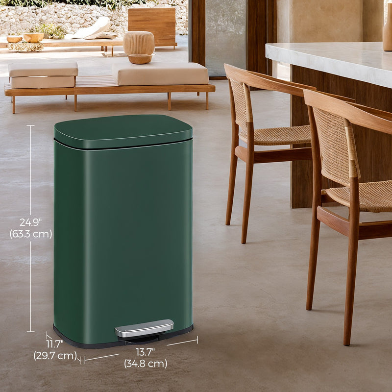 Green 50L Stainless Steel Kitchen Bin with Soft Close Lid and Pedal for Rubbish by Songmics