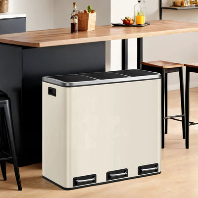 Triple Compartment Kitchen Recycling Bin 3 x 18L Waste Separator with Lids by Songmics