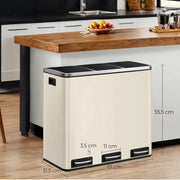 Triple Compartment Kitchen Recycling Bin 3 x 18L Waste Separator with Lids by Songmics
