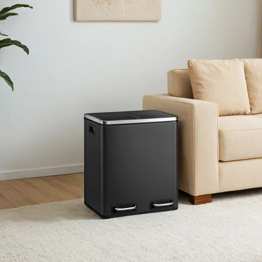 30L Double Kitchen Bin for Waste and Recycling with Soft Close Lid by Songmics