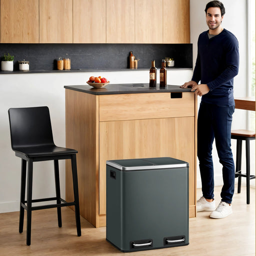 30L Double Kitchen Pedal Bin for Waste and Recycling with Removable Inner Buckets by Songmics