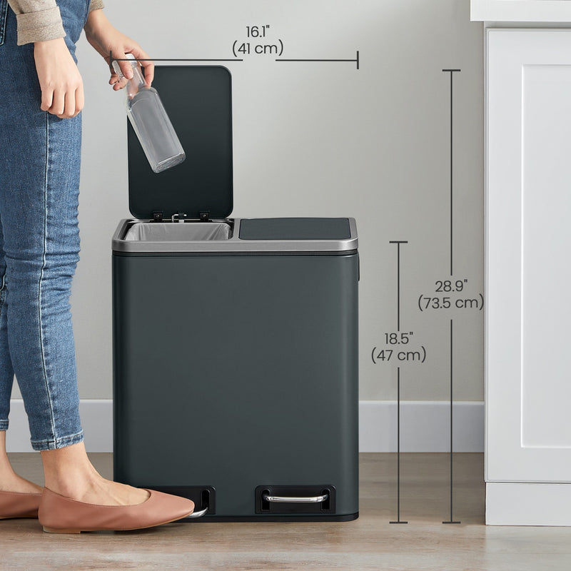 30L Double Kitchen Pedal Bin for Waste and Recycling with Removable Inner Buckets by Songmics