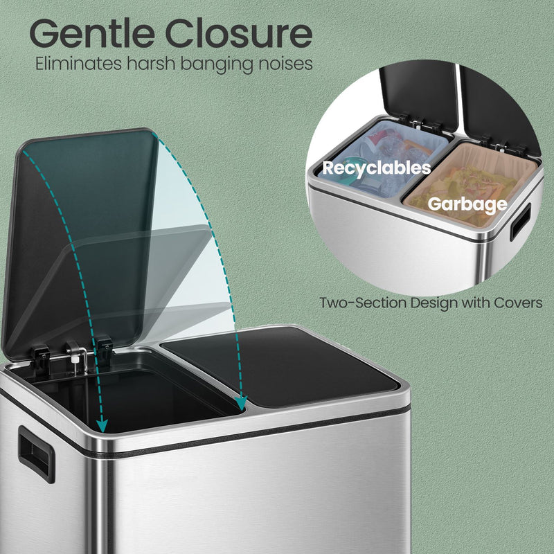 30L Double Kitchen Pedal Bin with Inner Buckets for Waste and Recycling by Songmics