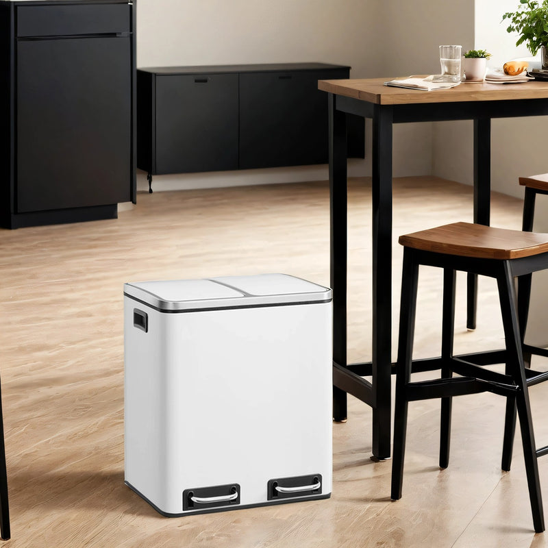 30 L Pedal Double Kitchen Bin for Waste and Recycling with Removable Inner Buckets by Songmics