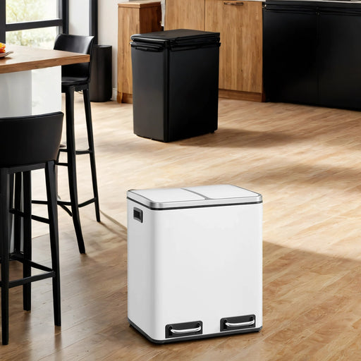 30 L Pedal Double Kitchen Bin for Waste and Recycling with Removable Inner Buckets by Songmics