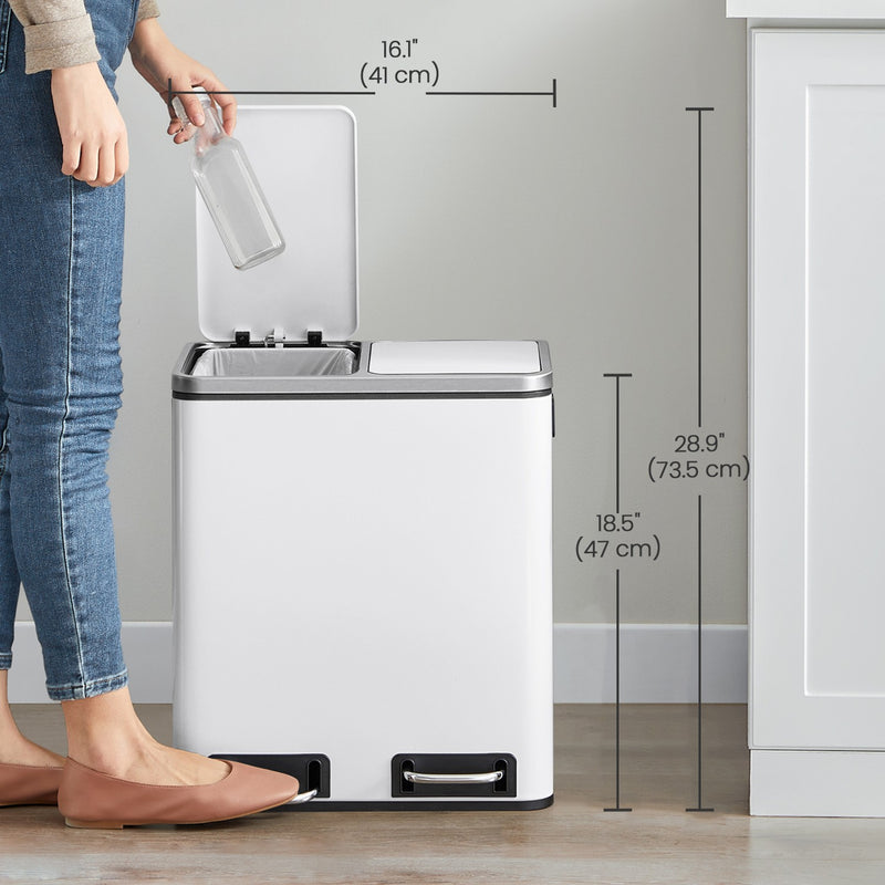 30 L Pedal Double Kitchen Bin for Waste and Recycling with Removable Inner Buckets by Songmics