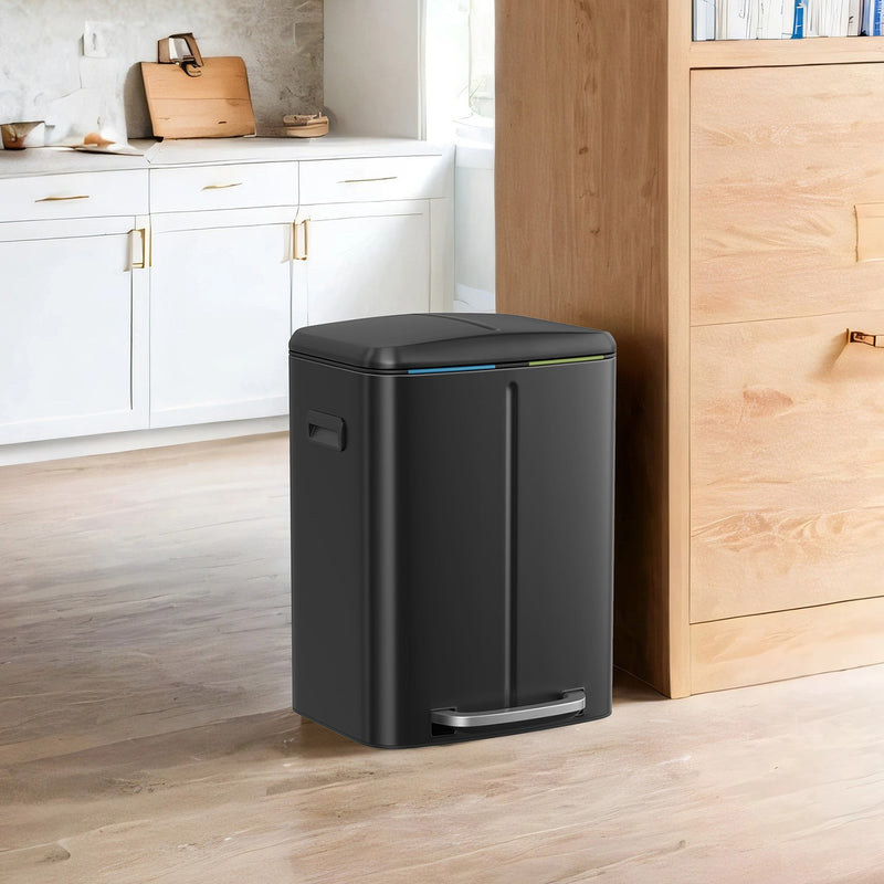 40L Double Kitchen Bin with Soft Close Lids and Removable Inner Buckets by Songmics