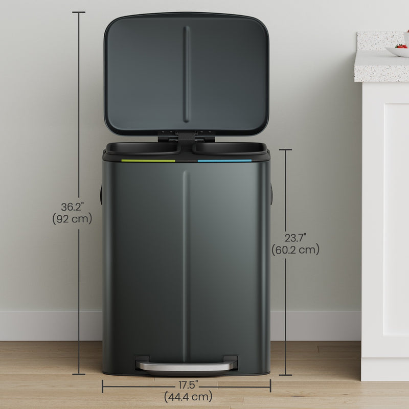 40L Dual Kitchen Bin with Soft Close Lids and Removable Inner Buckets by Songmics