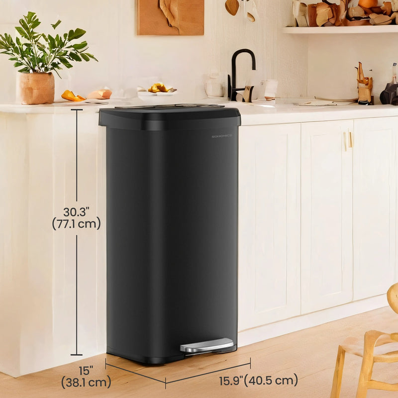 68L Metal Kitchen Rubbish Bin with Soft Close Lid and Pedal Design by Songmics