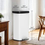 White 68L Kitchen Pedal Bin with Lid Large Metal Waste Rubbish Bin for Home by Songmics