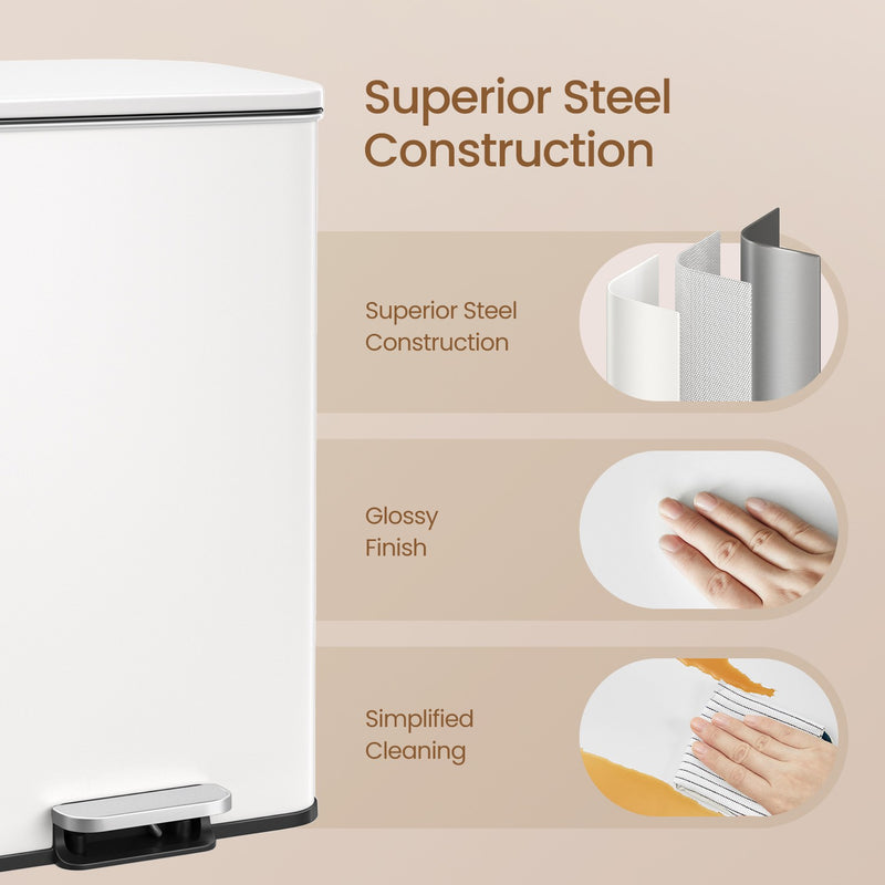 40L Large Kitchen Bin with Soft Close Lid and Rubbish Storage by Songmics