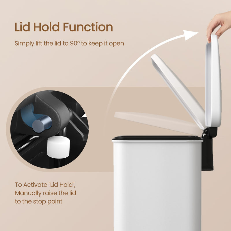 40L Large Kitchen Bin with Soft Close Lid and Rubbish Storage by Songmics