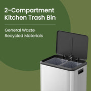 30L Dual Kitchen Bin for Waste and Recycling with Soft Close Lids by Songmics